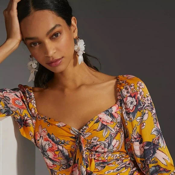 Anthropologie Ranna Gill Ruched Floral Mini Dress - Picture 8 of 16